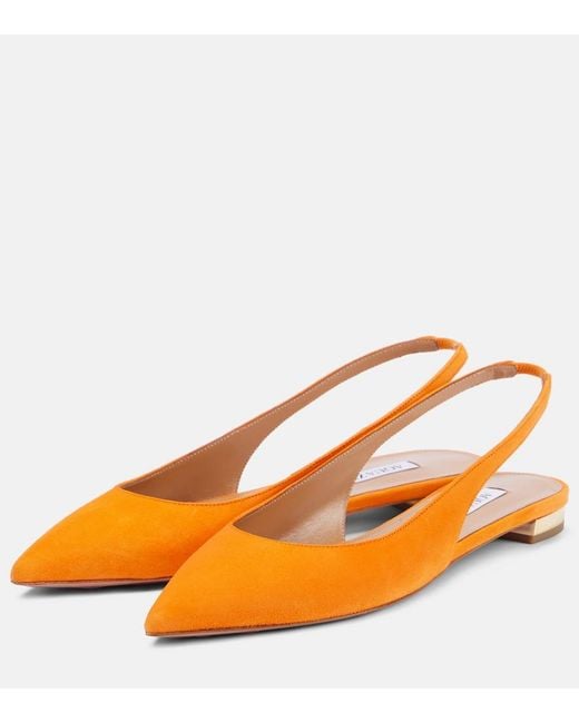 Aquazzura Orange Purist Suede Slingback Flats