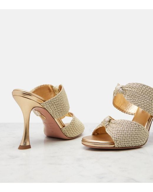 Aquazzura Natural Smile Raffia-Effect Mules