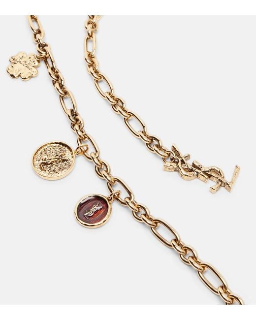 Saint Laurent White Cassandre Embellished Chain Belt