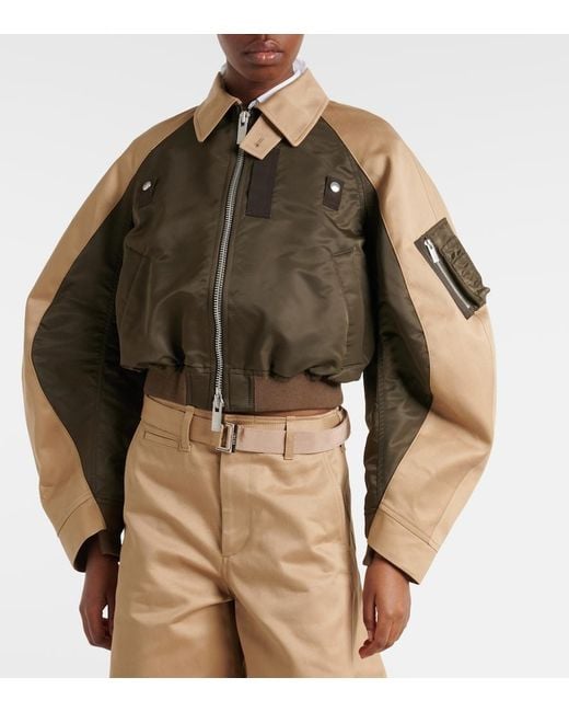 Sacai Cropped Cotton Chino And Twill Blouson Jacket in Brown | Lyst UK