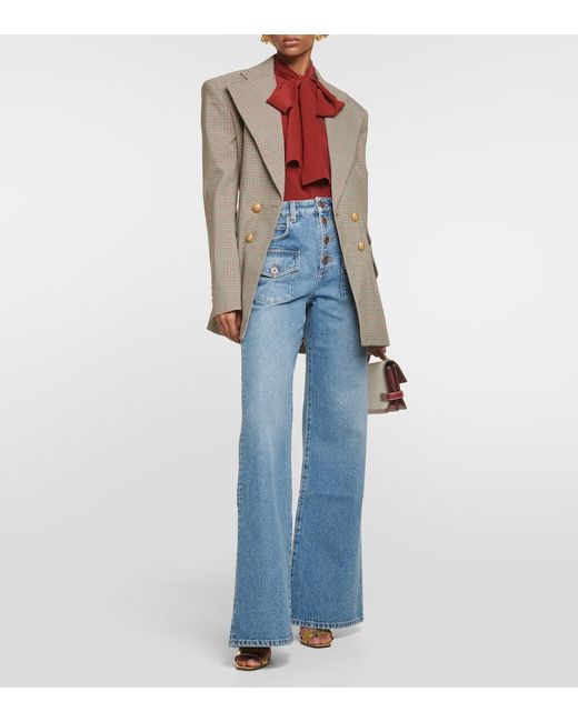 Balmain Blue High-Rise Flared Jeans