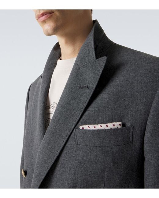 Brunello Cucinelli Blue Wool, Cotton, And Silk Blazer for men