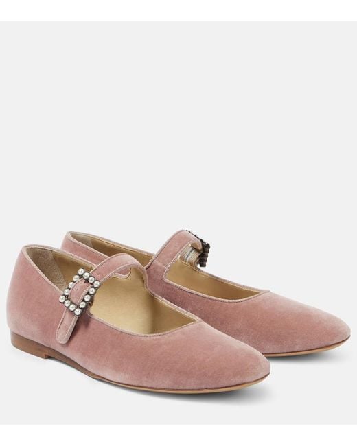 Le Monde Beryl Pink Velvet Mary Jane Flats