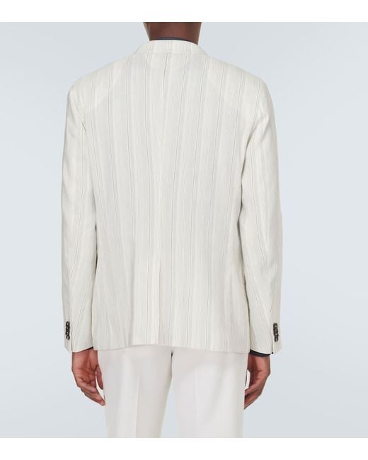 Zegna White Chalk Stripe Linen And Silk Jacket for men