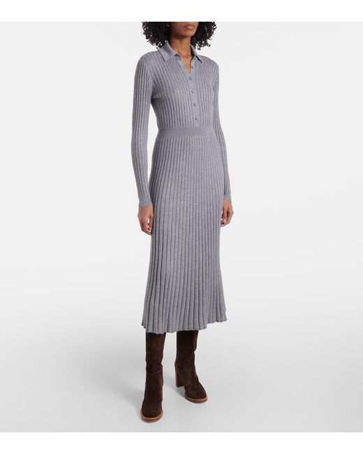 Gabriela Hearst Gray Ardor Ribbed-Knit Cashmere And Silk Polo Dress