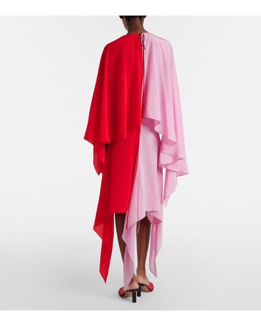 J.W. Anderson Red Draped Caped Silk Midi Dress