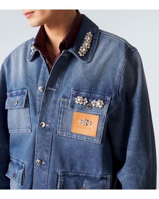 Simone Rocha Blue Embellished Denim Jacket for men