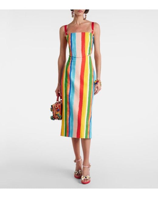 Dolce & Gabbana Blue Striped Cotton-Blend Pencil Skirt