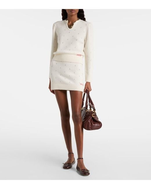 Chloé White Minirock Aus Wolle Und Kaschmir
