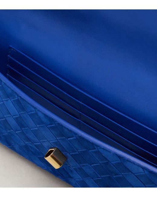 Bottega Veneta Blue Andiamo Long Intrecciato Suede Clutch