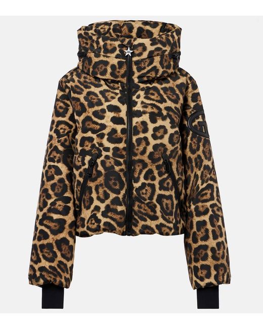 Goldbergh Black Pantera Leopard-Print Down Ski Jacket