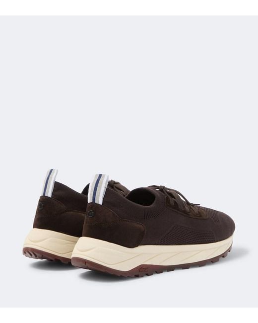 Fedeli Brown Knitted Suede-Trimmed Sneakers for men