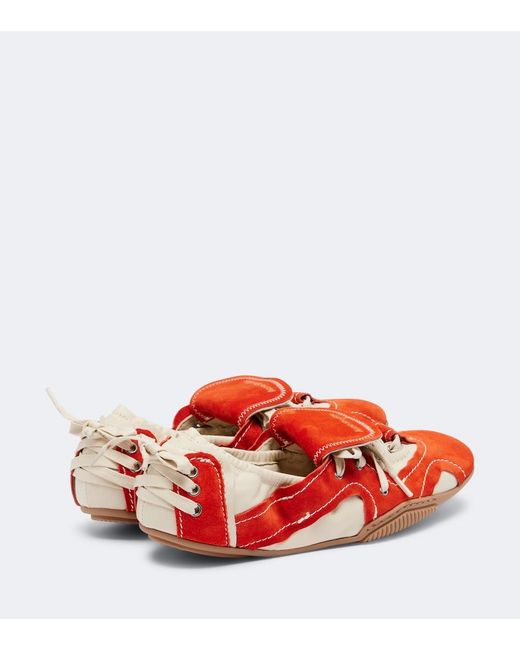 Acne Red Bilaria Leather And Suede Sneakers