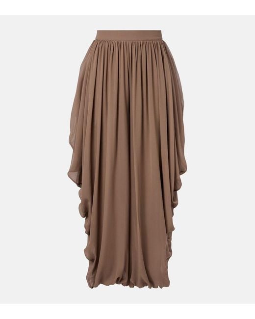 Elie Saab Brown Draped Silk Pants