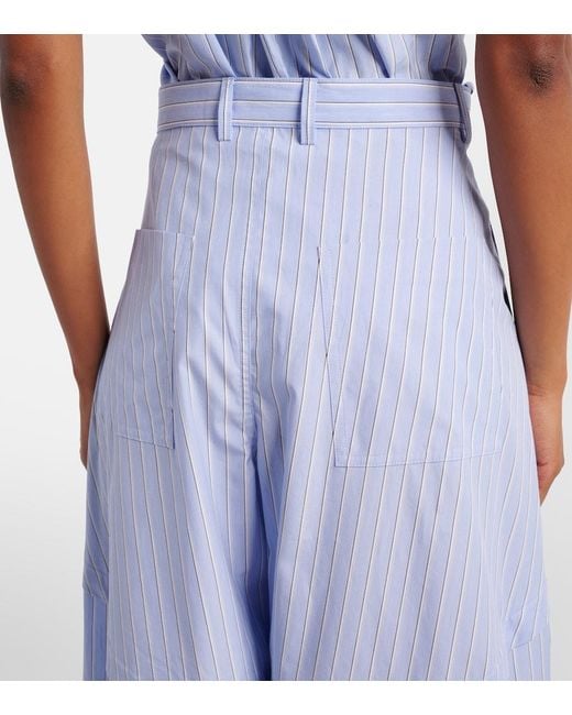 Loewe Blue Paula's Ibiza Striped Cotton Poplin Wide-Leg Pants