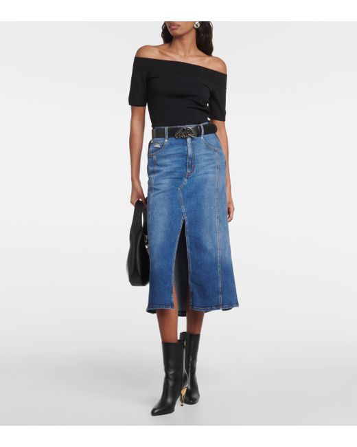 Jupe midi Kickback en jean Alexander McQueen en coloris Blue