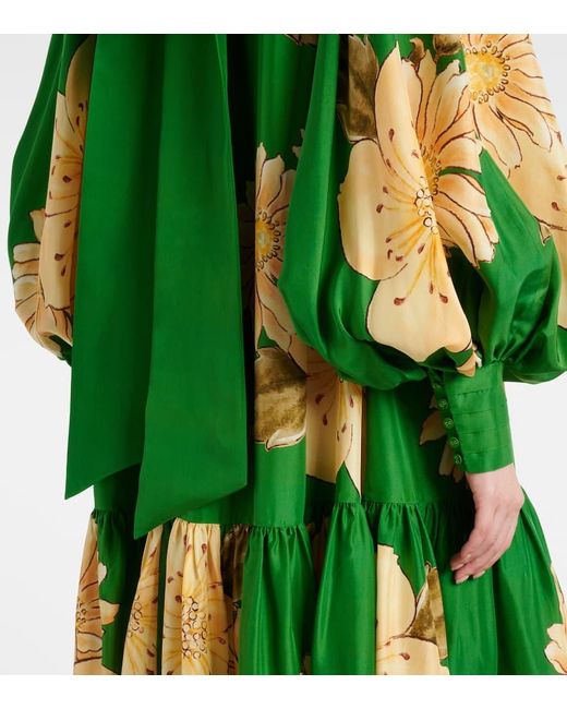 ALÉMAIS Green Sage Floral Silk Midi Dress