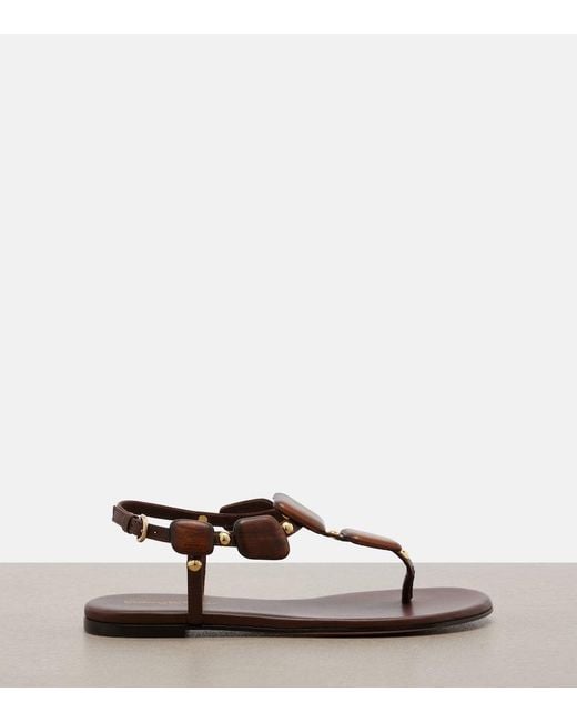 Gianvito Rossi Brown Beaded Leather Thong Sandals