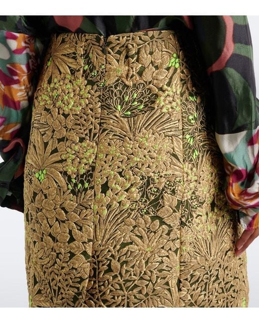 Dries Van Noten Green Floral Jacquard Midi Skirt