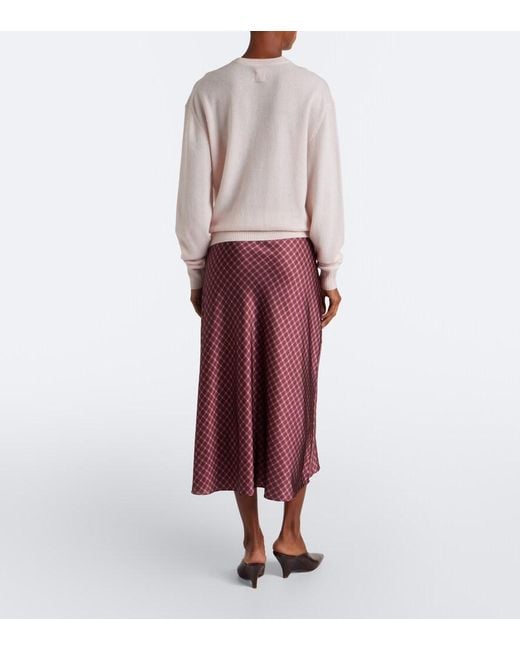 Vince Purple Plaid Satin Midi Skirt