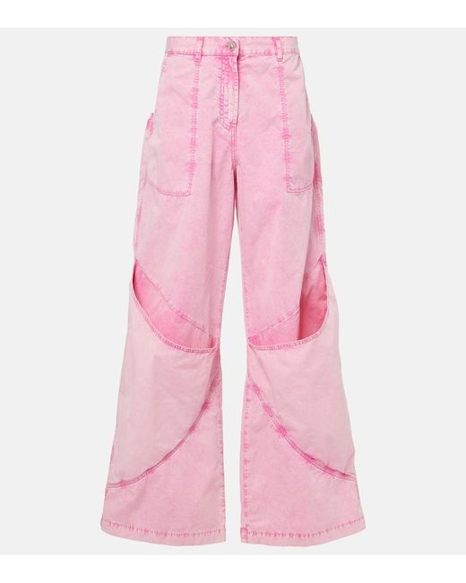The Attico Pink Mid-Rise Cotton Canvas Wide-Leg Pants