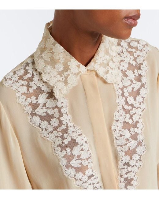Fendi Natural Lace-Trimmed Silk Georgette Shirt