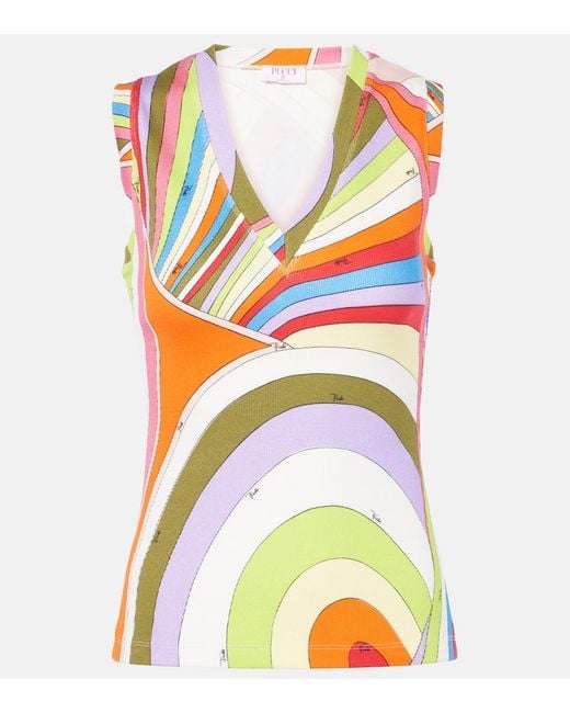 Emilio Pucci Multicolor Iride Ribbed-Knit Cotton Tank Top