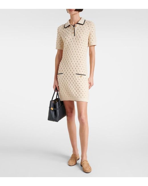FRAME Natural Bauble Pointelle Cotton Polo Dress