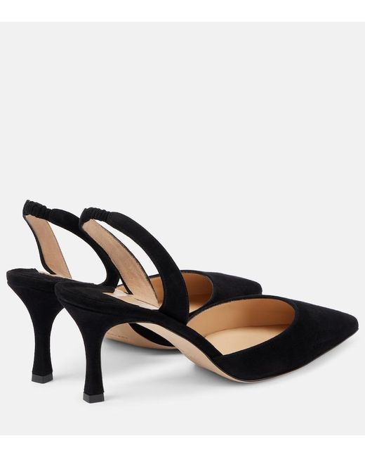 Manolo Blahnik Black Carolyne 70 Suede Slingback Pumps