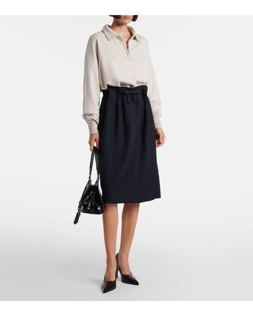 Prada Blue Chevron Pleated Virgin Wool Midi Skirt