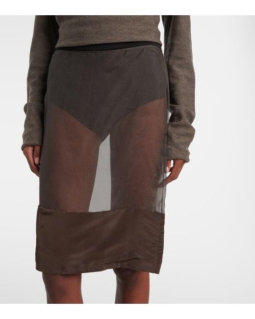 Calvin Klein Gray Mabel Satin-Trimmed Mesh Midi Skirt