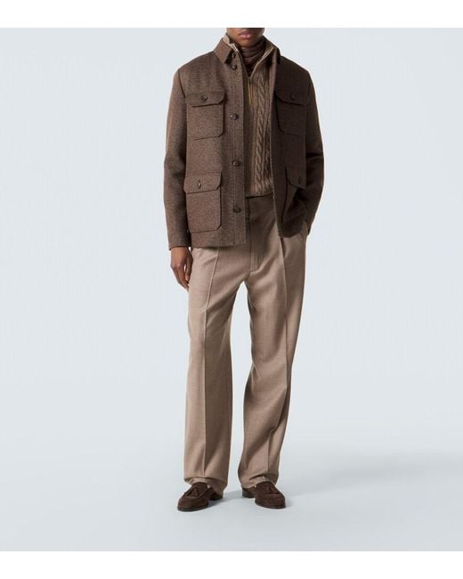 Loro Piana Brown Buxton Virgin Wool Straight Pants for men