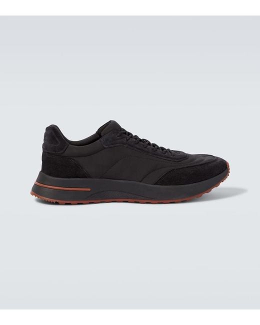 Loro Piana Black Week End Walk Suede-Trimmed Sneakers for men
