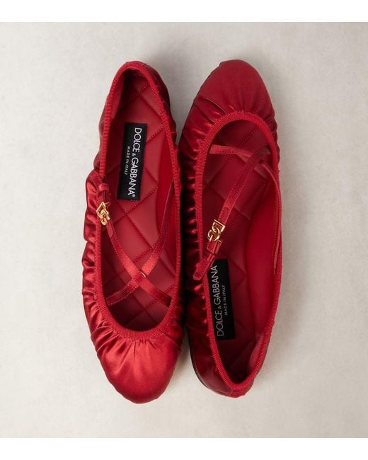 Dolce & Gabbana Red Dg Satin Ballet Flats