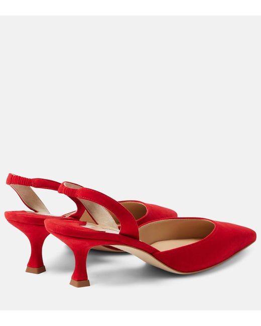 Manolo Blahnik Red Carolyne Gala Val Suede Slingback Pumps