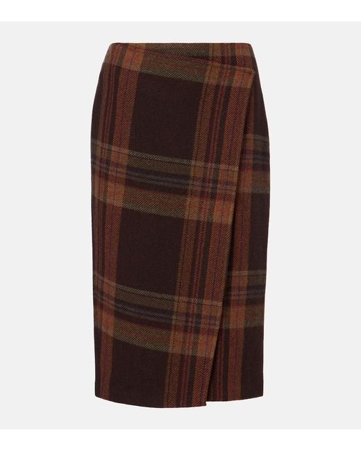 Polo Ralph Lauren Brown Plaid Wool-Blend Midi Skirt