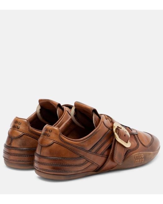 Miu Miu Brown Logo Leather Sneakers