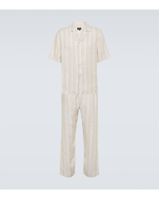 Pyjama raye en lin Zegna pour homme en coloris White