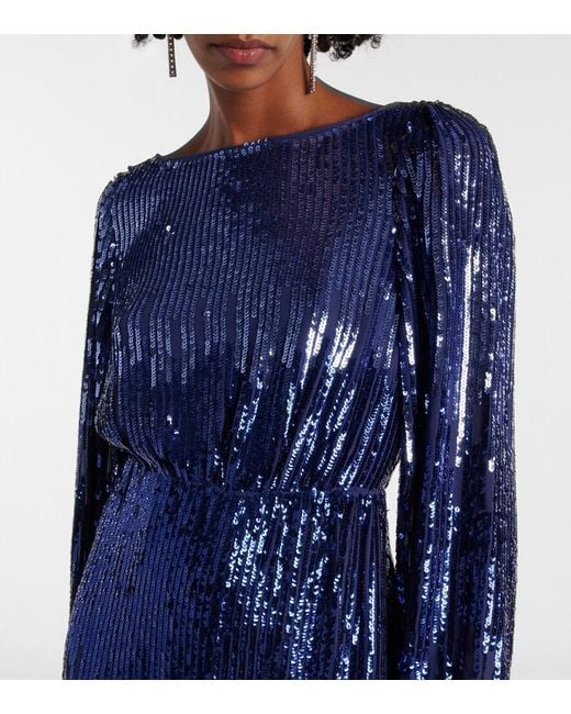 Rixo Blue Coco Sequined Midi Dress
