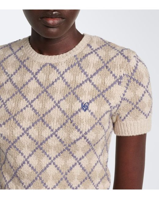 Acne White Argyle Cotton-Blend Boucle Sweater