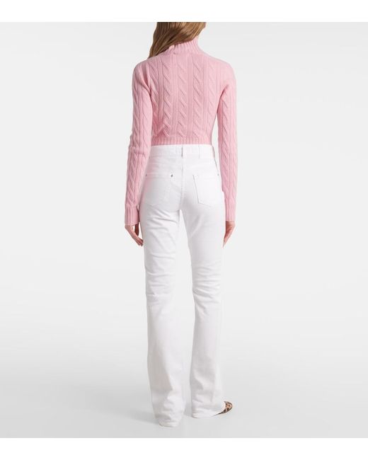 Blumarine White Chain-Detail High-Rise Bootcut Jeans