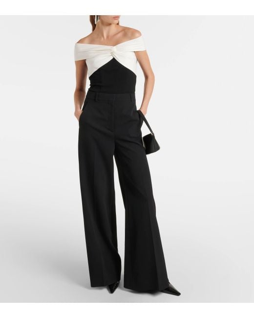 Roland Mouret Black Colorblocked Gathered Cady Top