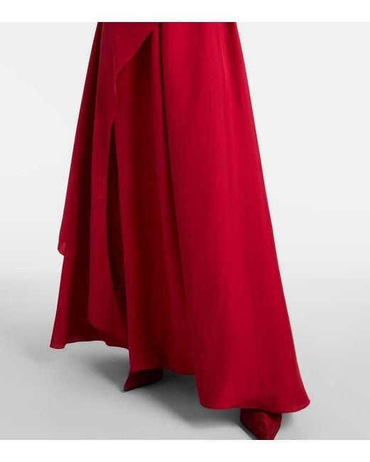 Alexander McQueen Red Draped Floral-Applique Silk Gown
