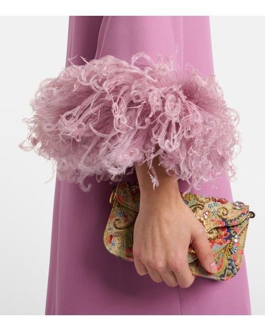 Valentino Purple Cady Couture Feather-Trimmed Gown