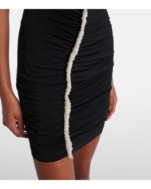 Nensi Dojaka Black Floral-Applique Asymmetric Minidress