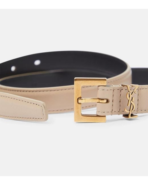 Saint Laurent Natural Cassandre Leather Belt