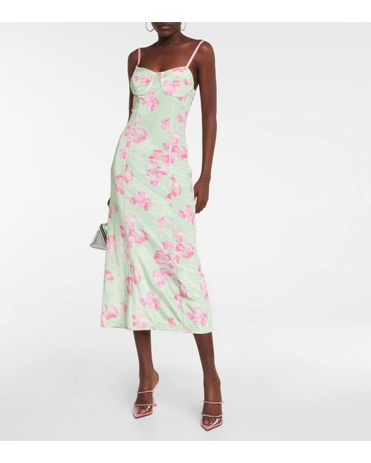LoveShackFancy Green Sima Floral-print Velvet Midi Dress