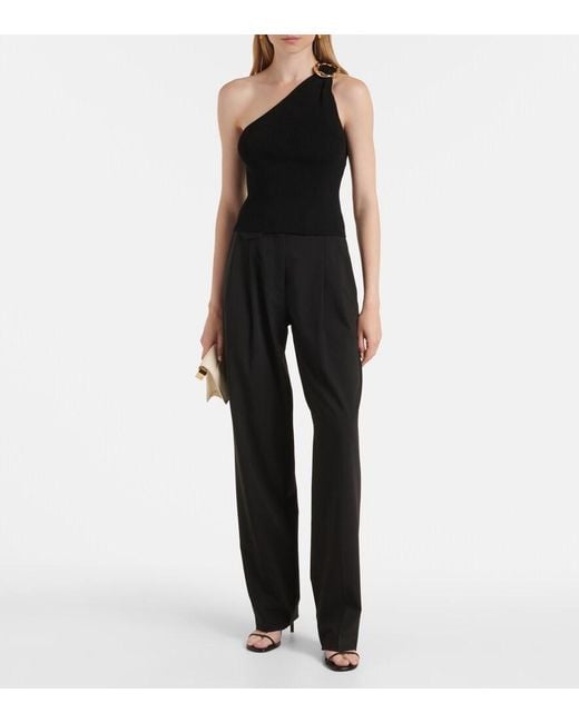 Jonathan Simkhai Black Fenix Ribbed-Knit One-Shoulder Top