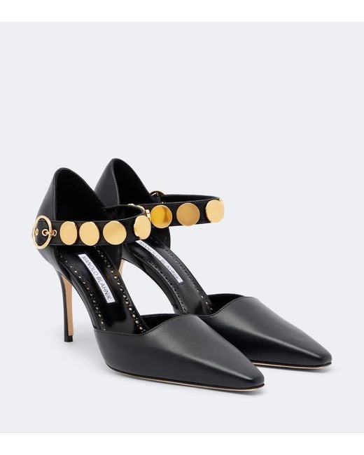 Manolo Blahnik Black Morgana Studded Leather Pumps