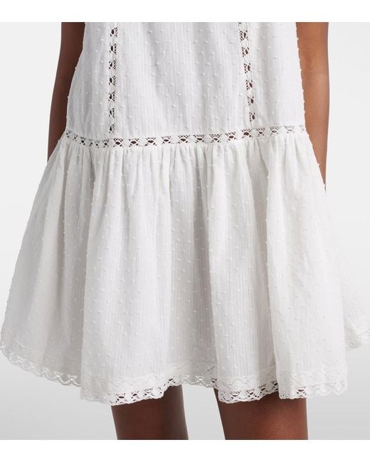 Poupette White Nora Lace-Trimmed Halterneck Cotton Minidress